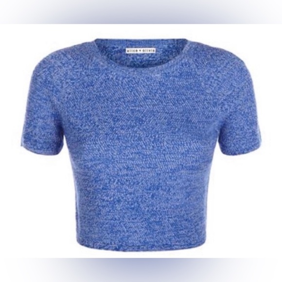 Alice + Olivia Solange Herringbone Knit Merino Wool Sweater Crop Top - Picture 4 of 7